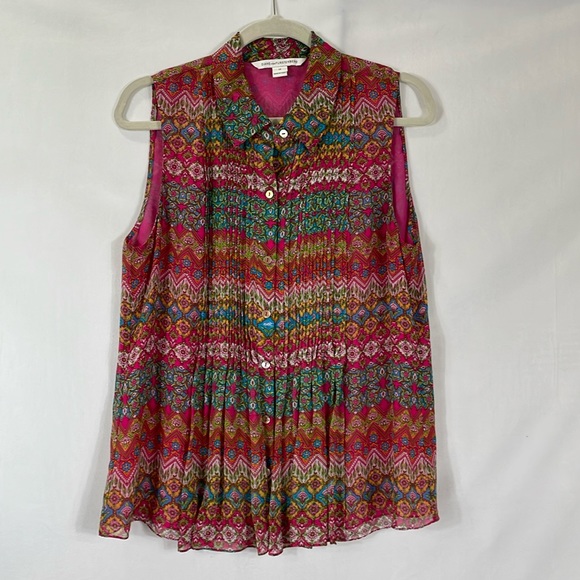 Diane Von Furstenberg Top Blouse Size 12 100% Silk Colorful Print EUC. - Picture 1 of 12